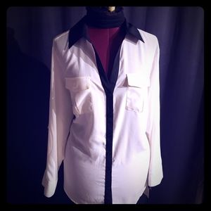 Creamy Sheer Blouse W Black Trim XL NWT